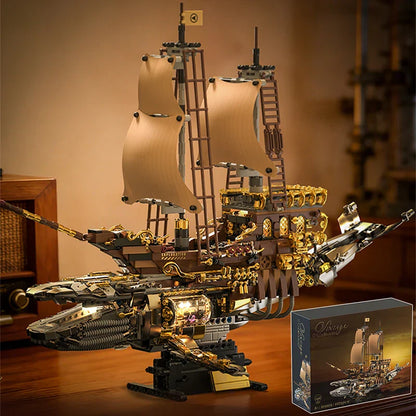 Steam Whale Mechanical Sailboat - Retro Building Block Set